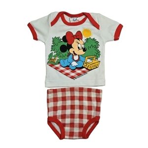 RARE Vintage 1984 Disney Babies Minnie Picnic Set NB–6M Gingham Hong Kong